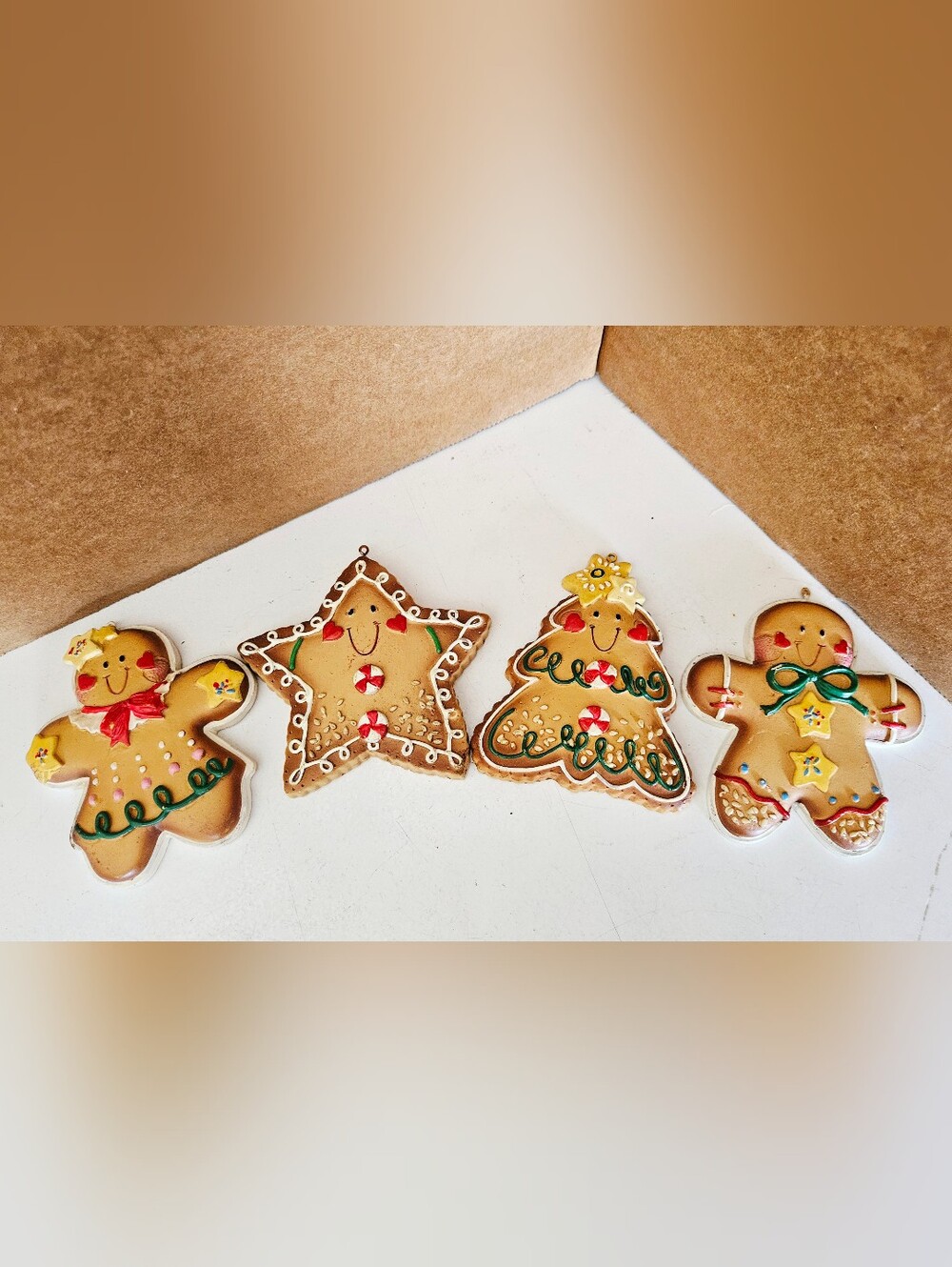 Holiday Gingerbread Star & Tree Ornaments - Set of Decorative Cookies - Brown